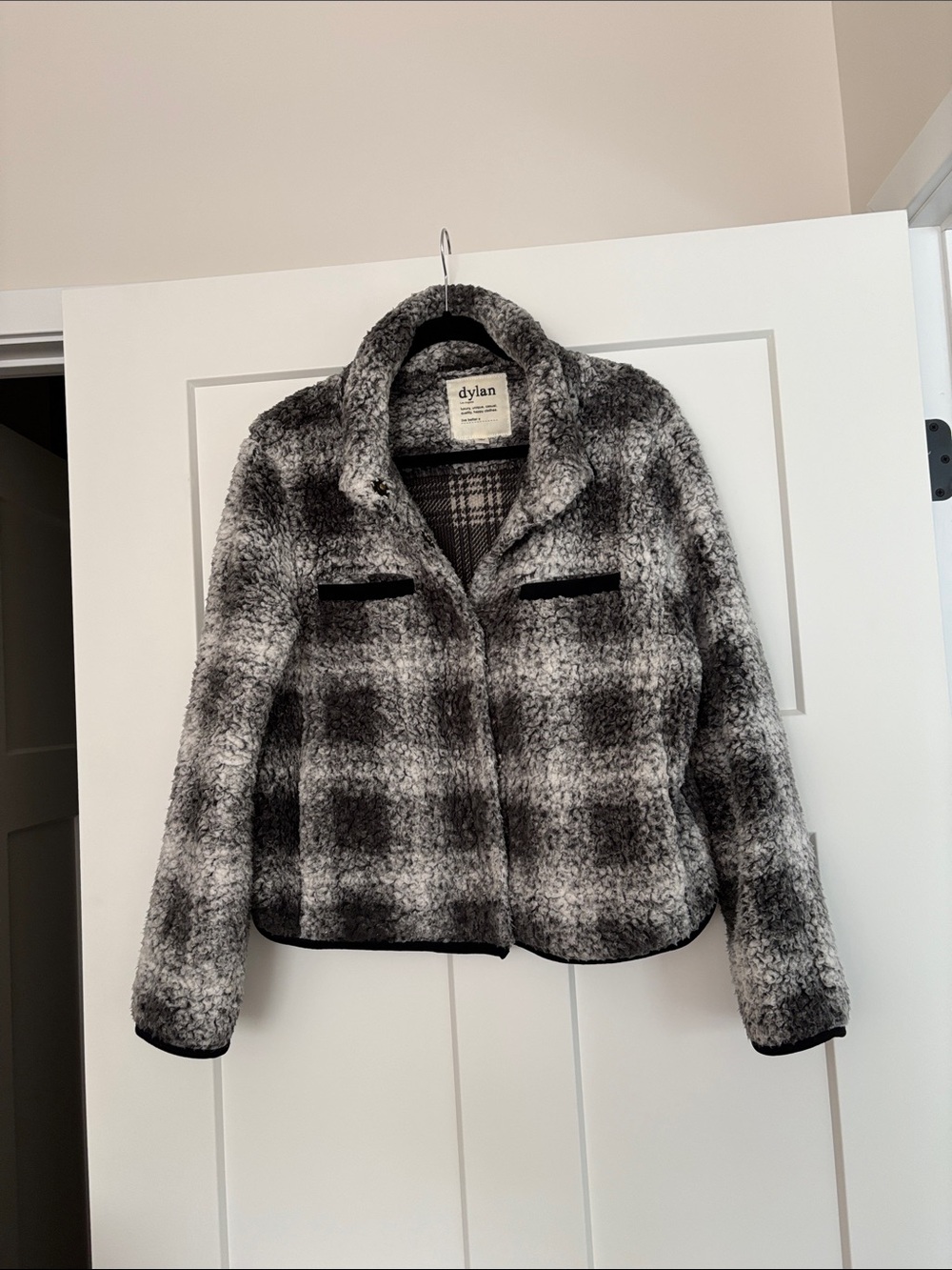 dylan Black and Gray Plaid Teddy Jacket